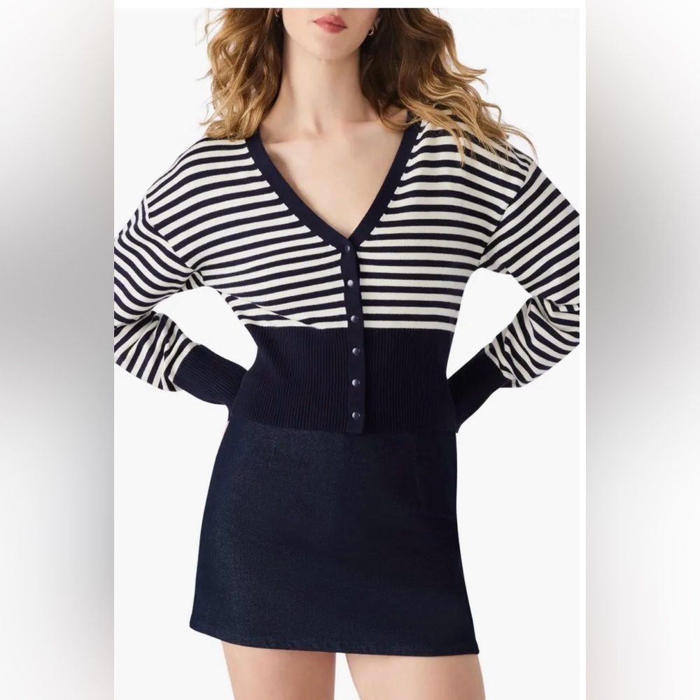 Steve Madden - Lauryn Striped Cropped Cardigan Navy and White - small